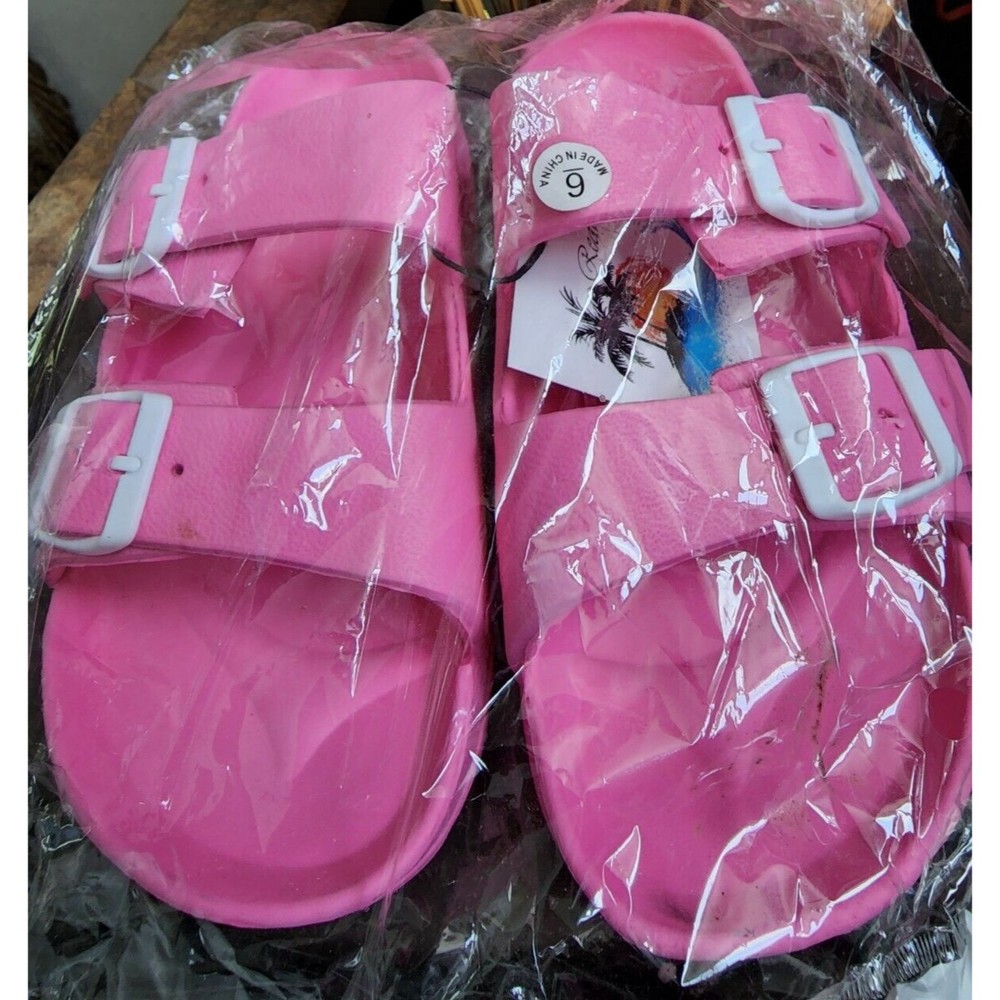 New Womens Double Strap Buckle Slide Soft Sandal Size 7 Pink